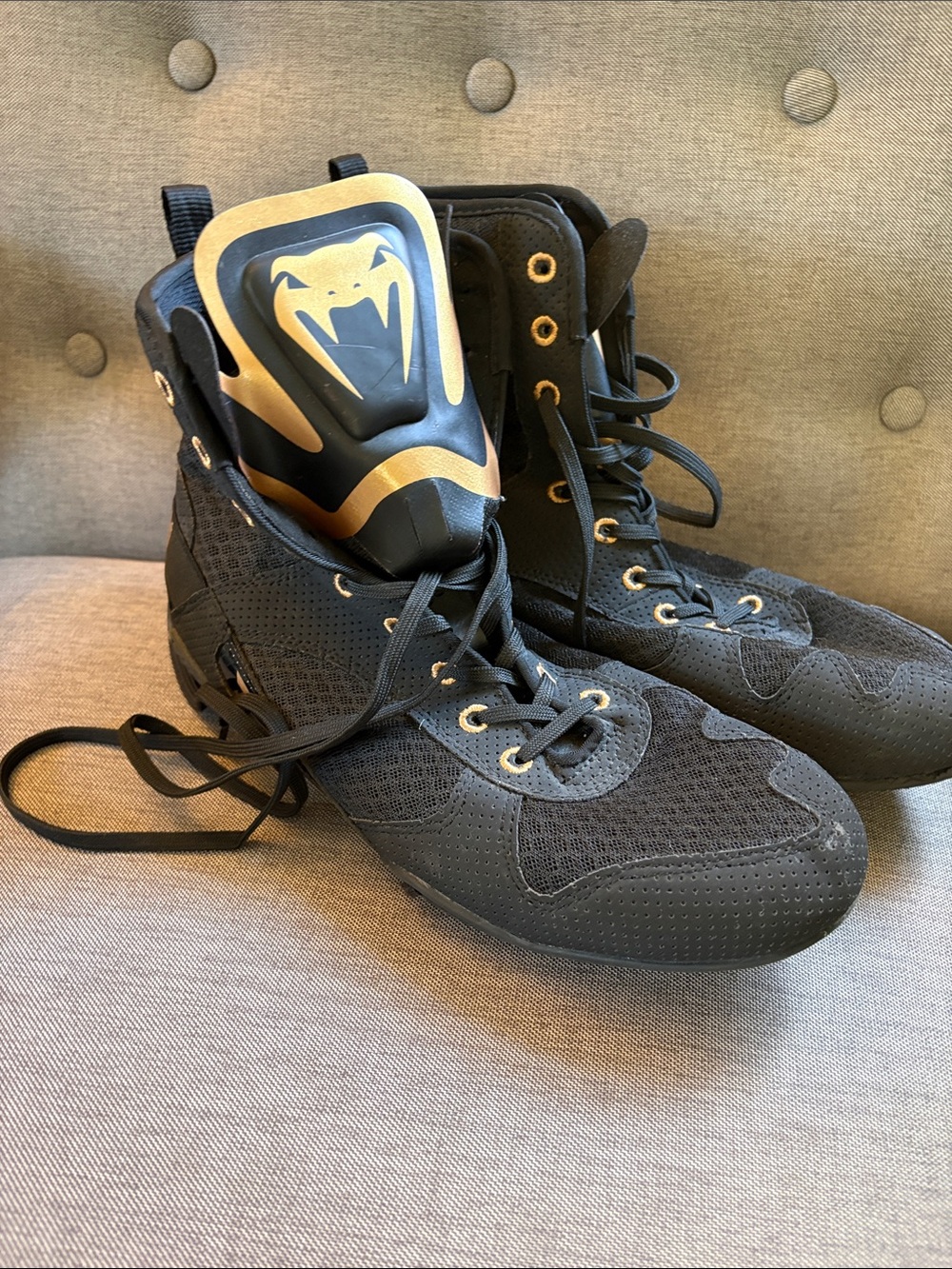 Venus Boxing shoes Men's Black and Gold Lace-Up  Boots
